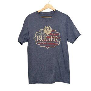 Ruger Mens Size Medium Blue Gray Crew Neck Graphic Patriotic T-shirt Streetwear